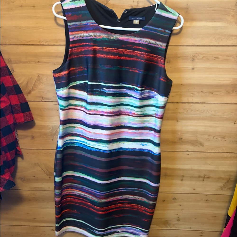 Tommy Hilfiger Black Multicolor Striped Mini Dress